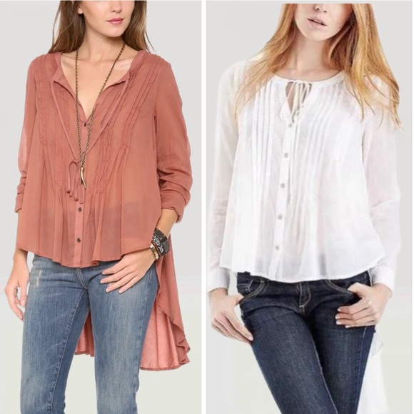 Free People Sisters Of The Moon White Button Down Pleated‎ Blouse Top Tunic S - Picture 8 of 10